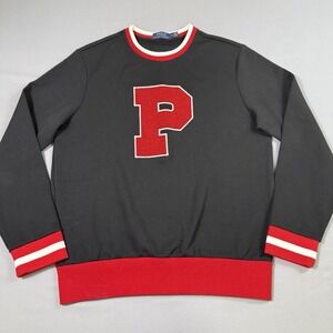 Polo Ralph Lauren P Logo Sweater Pullover Mens M Black/Red Collegiate Preppy EUC